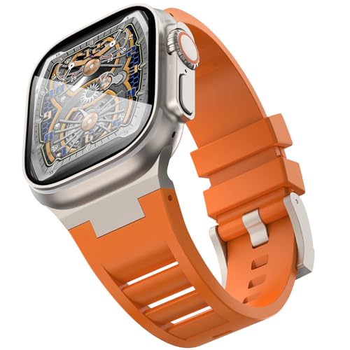 NewWays for Apple Watch Ultra 2 Band 49mm 45mm 44mm 42mm for Men, RM Wide Sport Liquid Silicone Rubber Band with Stainless Steel Adapter for Apple Watch Band for iWatch Series 8 7 6 5 SE Ultra Luxury