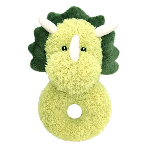 Image of Doindute Baby Triceratops Soft Rattle Toy, Plush Dinosaur Infant Shaker Rattle Easy-Grasp Stuffed Animal Toy, Gifts for Newborns Babies Toddlers Boys Girls, Green, 6.3 Inches