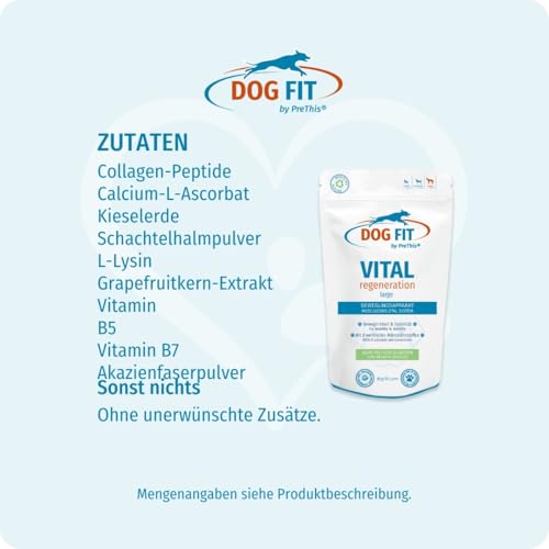 DOG FIT by PreThis® VITAL Regeneration für Hunde | Mit Kollagen, Kieselerde & L-Lysin | Nährstoffe für Rückenstrukturen, Knorpel, Sehnen & Bänder | 60 Kapseln | Large ab 25 kg