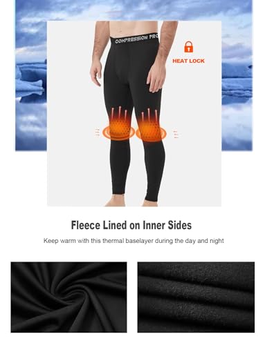 4 Pack Men Thermal Compression Pants,Fleece Lined Heated Leggings for Cold Weather Sports Athletic Winter Baselayer2