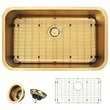 MONSINTA Gold Kitchen Sink 30 Inch, SUS304 Stainless Steel Undemount Kitchen Sinks, 30' x 18' x 9' Large and Deep Single Bowl Kitchen Sinks With Grid and Sink Drain Assembly