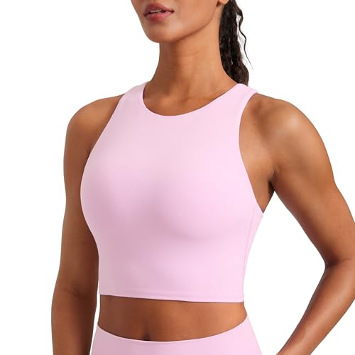 Image of CRZ YOGA Butterluxe High Neck Crop Tank Tops | Light Support, Removable Pads, Yoga, Extremely Soft, Racerback, Longline Sports Bras for Women