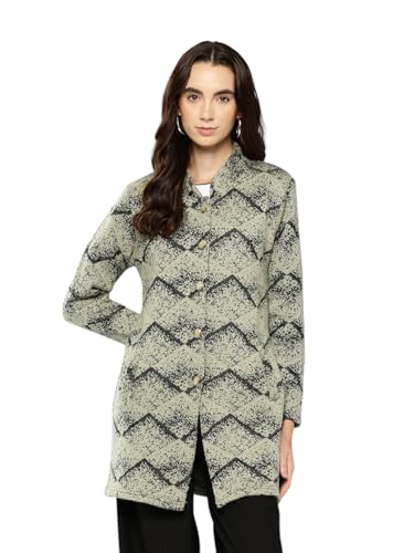 Image of Aarika Womens Winter Wear Lemon Colour Abstract Woolen Cardigan