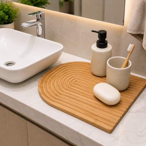 Image of Curated Cart Bamboo Wooden Rainbow Decor Tray, Decorative Serving Tray, Chopping & Serving Board, Table Tray for Decoration, Kitchen Counter, Dining Table, Living Room & Home Decor
