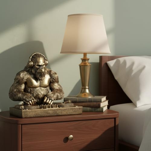 Image of Bigfoot Statue DJ Sasquatch Whimsical Home Decor | Hand-Painted Desk Decor for Yard Patio Office Cabin | Unique Bigfoot Sasquatch Gifts for Men Cryptid Enthusiasts Music Lovers