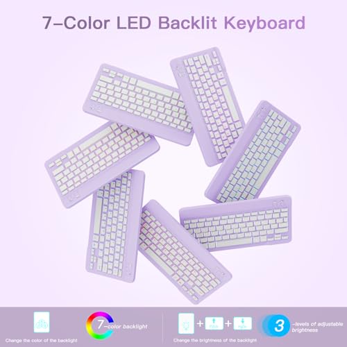 Image of RAYMCRAFT for iPad Air 11-inch Case with Keyboard M4 /M3 /M2 (2026 /2025 /2024), Mouse and Detachable Wireless Keyboard Combo for iPad Air 5th /4th 10.9-inch, 7-Color Backlight with Pencil Holder, Purple