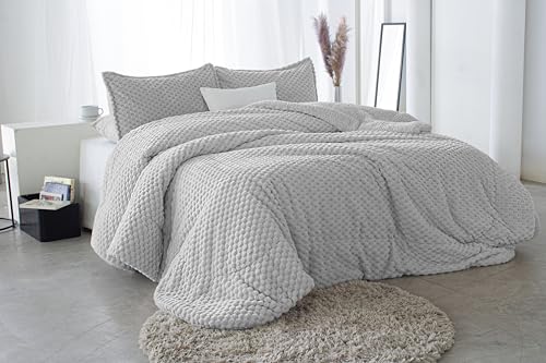 Reig Martí Edredón Sherpa Bohol, Textura Panal Suave, Interior Borreguillo, Relleno hipoalergénico, Esquinas Suaves, Incluye Fundas de cojín 50x70 según Medida, Color Gris (Cama 135cm)