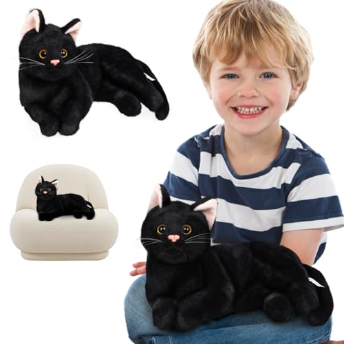 Hemoton - Figura de gato de peluche de Halloween, design de gato, preto, realista, brinquedo de brinquedo para realista, 30 cm, cor preta