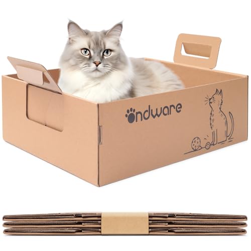 ondware 3 PCS Disposable Litter Boxes for Cats, Foldable Cardboard Cat Litter Box, Portable Waterproof Travel Litter Box for Cats（17.5x13.6x5.3 Inch）
