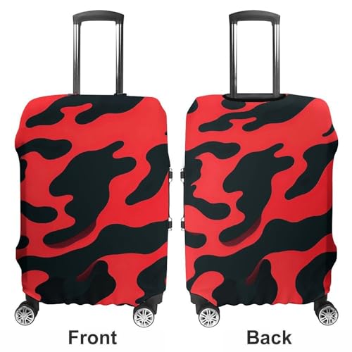 Red And Black Camouflage Elastic Luggage Cover Suitcase Protector for 19-32 Inch Suitcases | Universal Stretchable Travel Bag Cover | Anti-Scratch, Washable with Zipper Closure L3