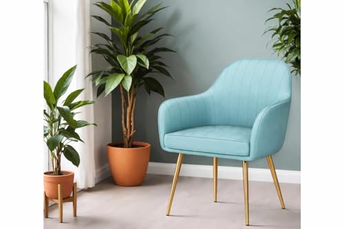 Image of Accent Chairs for Living Room | Modern Armchair in Velvet Fabric with Golden Legs | Pack of 1 Chair for Home, Office, Restaurent, Cafe (Turquoise)