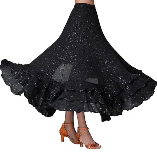 Sonnena Falda Flamenca Mujer Vestido de Baile Moderno for Mujer, for vals, salón, competición, Falda Grande con Vuelo, Lentejuelas
