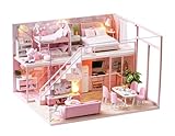 CUTE-Eyfud DIY Miniature House für Erwachsene, Wooden Miniatur Haus Selber Kit with Furniture and LED Lights, Miniature Dolls House Making Kit