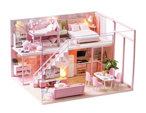 CUTE-Eyfud DIY Miniature House für Erwachsene, Wooden Miniatur Haus Selber Kit with Furniture and LED Lights, Miniature Dolls House Making Kit