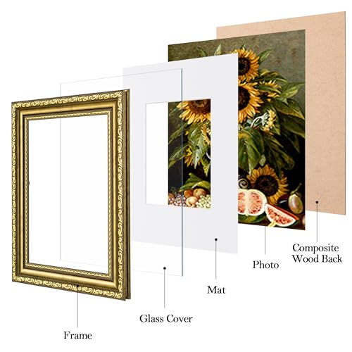 Image of eletecpro 4x6 Vintage Picture Frame, Glass Cover, Gold, 2-Pack | Display Photo 3.5x5 with Mat or 4x6 without, Horizontal or Vertical, Tabletop or Wall Decor
