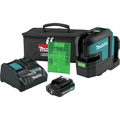 Makita SK105GDNAX Self-leveling cross-line laser kit, green, with 2.0 Ah battery