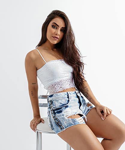 Sutiã IMI Lingerie Top Cropped Em Renda Grey Cor:Branco;Tamanho:P