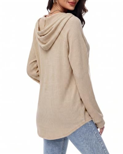 SENBATU Sweat à Capuche Femme Pull Maille Manches Longues Casual Kaki XXL – vue 3