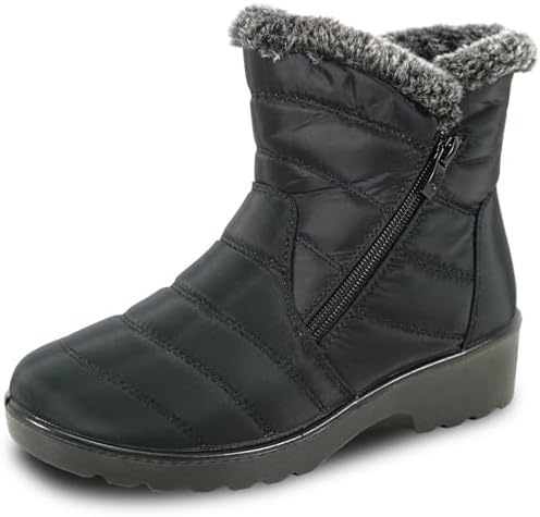 kozi Canada Women Casual Ankle Bootie Winter Fur Boot NANCY Ice Cleat Slip Resistant Outsole Double Zipper Side or Front Zipper or Hook-and-Loop Entry