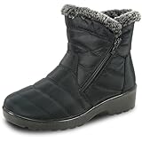 kozi Canada Women Casual Ankle Bootie Winter Boot NANCY-3 Fur Boot Outside Zipper with Ice Cleat Slip Resistant Outsole Black Size 9