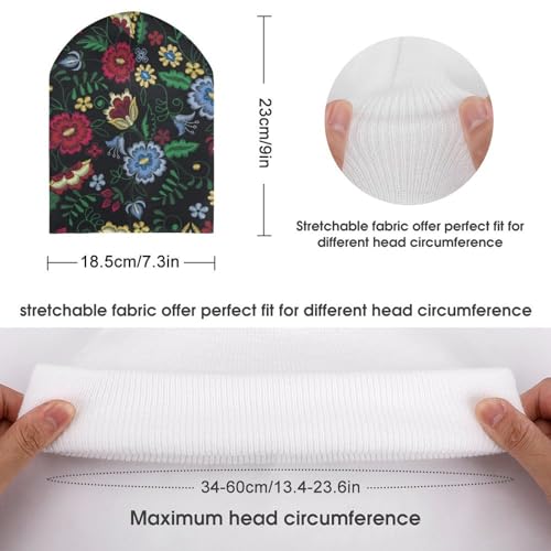 Embroidery Flower Pattern Kids Beanie Hat for for Girls Boys Children Cap Winter Knitted Chemo Cancer Headwear Accessories Gifts Decoration Black2