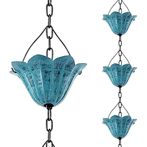Tfro & Cile Tulip Gutter Rain Chain Outdoor Blue Downspout Substitution Cover