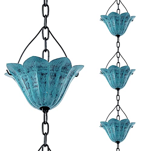 Tfro & Cile Gutter Rain Chain Blue Downspout Substitution Decorative Garden Rainwater Catcher Tulip Backyard Decor For Patio - 8 1/2 Feet Long #TOP21