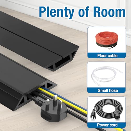 Image of Eapele 10 ft Floor Cord Cover Heavy Duty Cable Protector, Easy to Unroll, Prevent Trip Hazard for Home Office or Outdoor Settings (Black - 2pcs)