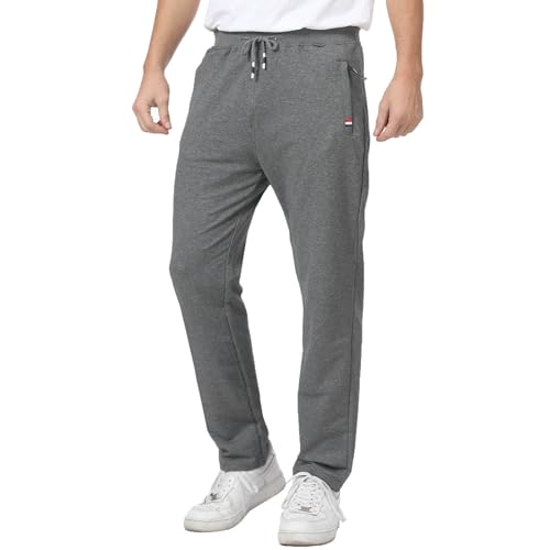JustSun Jogginghose Herren Trainingshose Sporthose Herren Lang Freizeithose Baumwolle mit Reissverschluss Taschen Grau L
