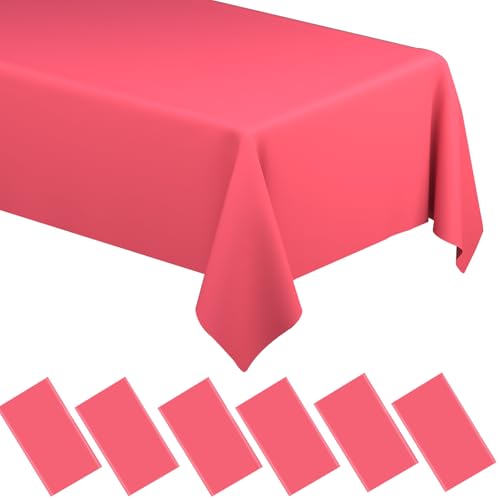 Image of WNINK 6 Pack Red Tablecloths Disposable Table Covers 54 inch x 108 inch Red Table Cloths for Bridal Shower Engagement Wedding Birthday Picnic Plastic Table Cloths for Parties