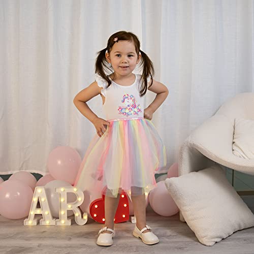 Toddler Girl Unicorn Dresses Rainbow Casual Short Sleeve Tutu Dress for Girls Party Tulle Skirt for Little Girls 3-7Years3