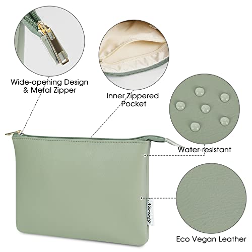 Narwey Large Makeup Bag For Purse Vegan Leather Travel Makeup Pouch Cosmetic Bag Zipper Pouch Bags For Women (Mint Green) #TOP2