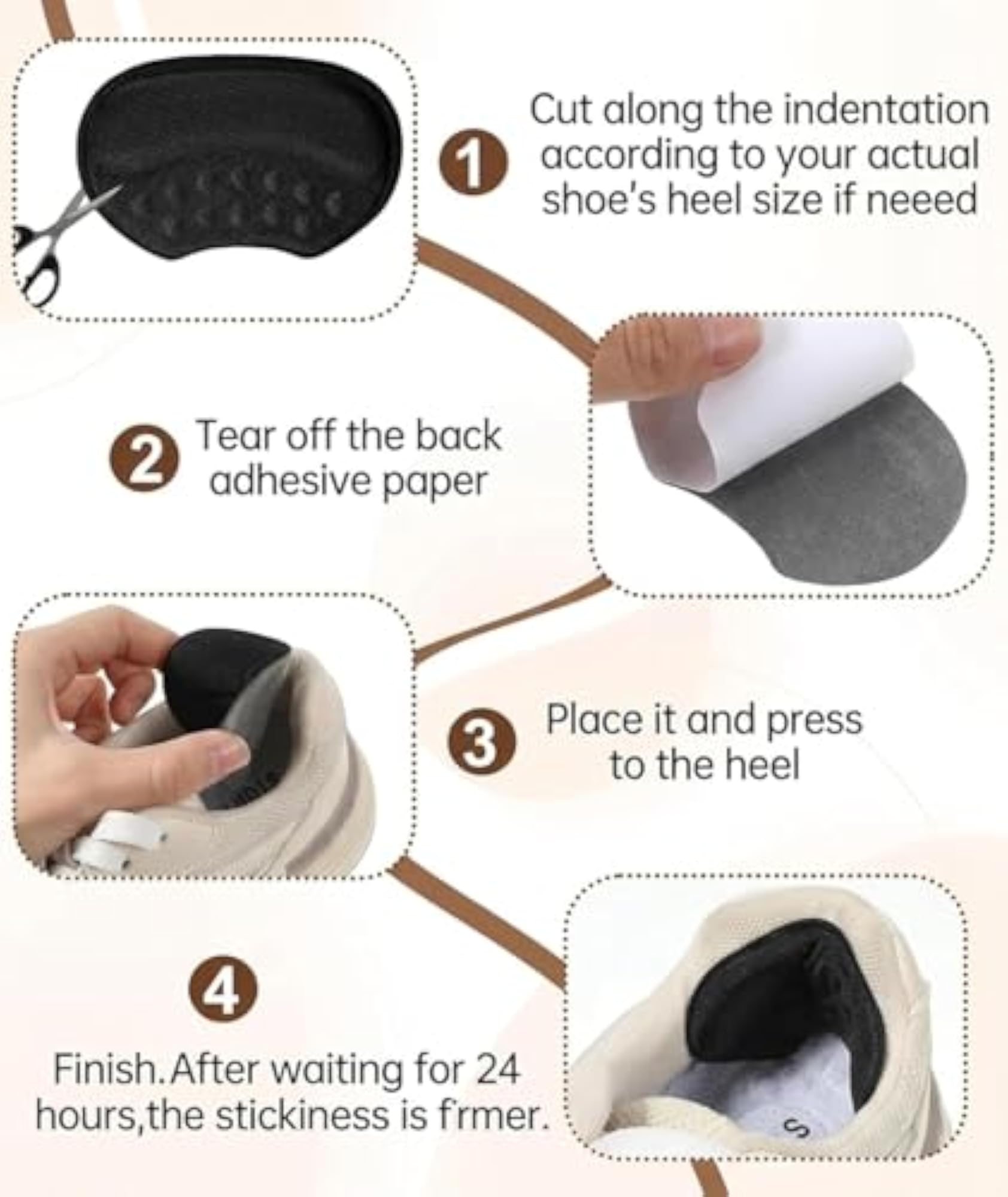 Heel Grips for Loose Shoes, Self-Adhesive Anti-Slip Pads