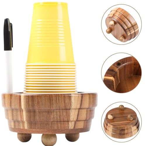 Distributeur de gobelets jetables rustiques en bois d'acacia - 4