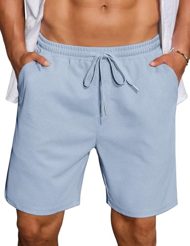 COOFANDY Mens Casual Waffle Shorts Elastic Waist Summer Beach Shorts 7