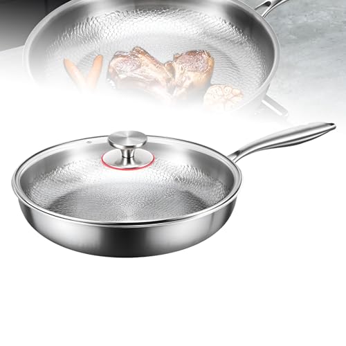 Titanium Frying Pan with Lid, Premium Uncoated Non-stick Cookware, Multifunctional Kitchen Set with Stainless Steel Handle