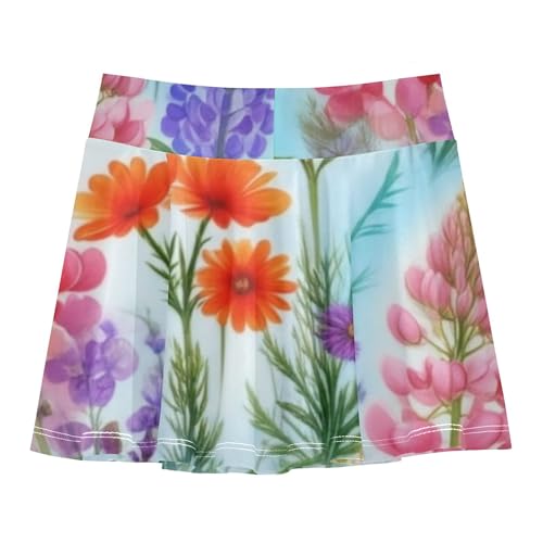 Athletic Shorts Girls Skorts Wildflowers Pink Lupines Colorful Skirts with Shorts Print Cheer Skirt 3t2