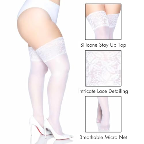 Image of Leg Avenue Women's Spandex Sheer Thigh Highs with Silicone Stay-Up Lace Top