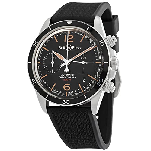 Men's Bell & Ross Vintage Steel 41mm Watch on Black Rubber Strap