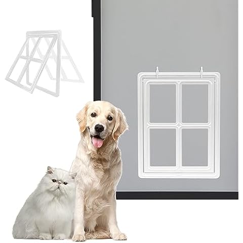 NAMSAN Dog Door for Screen Door, Inner Size 12 x 16 inches, Doggie Door for Sliding Door, Magnetic Automatic Closing Doggy Door Screen Porch, Self-Assembly, Lockable, White Cover