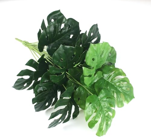 Image of Dekorly Fake Plants Artificial Floor Plants Large Tropical Palm Tree Tall Monstera Plant in Pot Faux Plants for Indoor Outdoor Home (Monstera | Without Pot, Pack of 2)