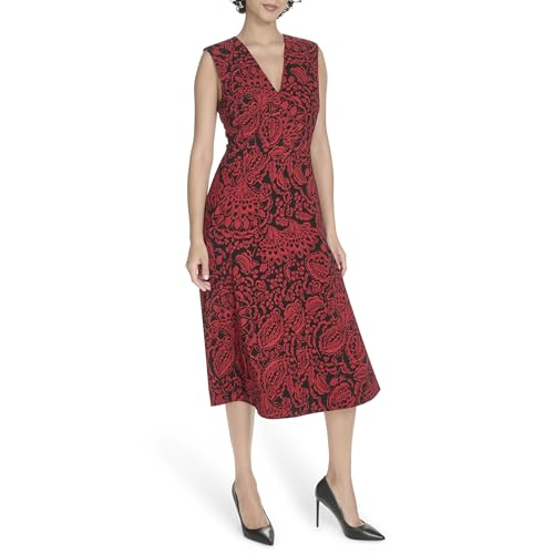 Image of Tommy Hilfiger Women's Sleeveless V-Neck A-line Midi Dress
