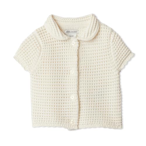 Image of Amazon Essentials x Sofia Grainge Toddlers and Baby Girls' Cotton Short Sleeve Button Front Sweater with Peter Pan Collar
