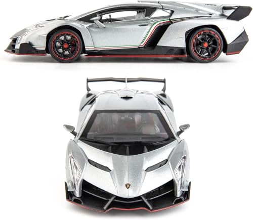 Image of Diecast Car for Lambo Veneno Model Car 1 /24 Scale Sports Toy Vehicle Door Can be Opened Toy Car Front Wheel Steerable (Gray)