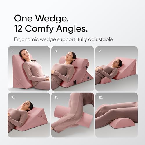 Image of Frido Adjustable Wedge Max Cushion, 12-Way Adjustable Pregnancy Pillow & Leg Elevation Pillow, Relieves Neck, Back & Shoulder Pain, Great for Reading, Sleeping & Relaxing | Blush Pink