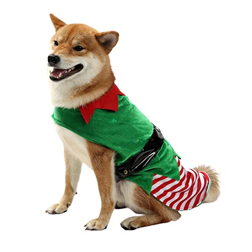 Disfraz de duende navideño para perro con gorro S miniatura 2