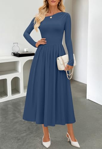 Image of MEROKEETY Women's Fall Long Sleeve Wedding Guest Dresses 2026 One Shoulder Elegant Formal Pleated Midi Maxi Dress