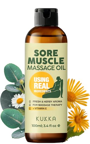 Kukka Sore Muscle Massage Oil for Professional Massages - 3.4 Fl Oz - Made with Eucalyptus & Roman Chamomile, Relaxing Body & Face Oil for Sore Muscles, Spa & Yoga, Fast-Absorbing