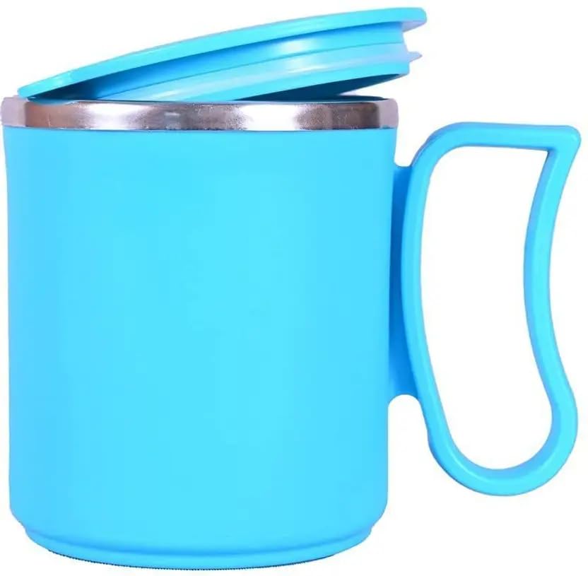 Image of Insulated Coffee Mugs with Lids - Pack of 2 - Inside Stainless Steel & Outside Durable Plastic Material - Multicolor Travel Tea /Coffee Cups