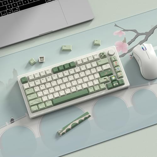 Image of dagaladoo Matcha Green PBT keycaps Set,Cherry Profile Key caps | Retro dye-sublimation Keyboard keycaps,Custom keycaps for cherry-mx full size Retro Mechanical Keyboard,Spring Tea,134keys